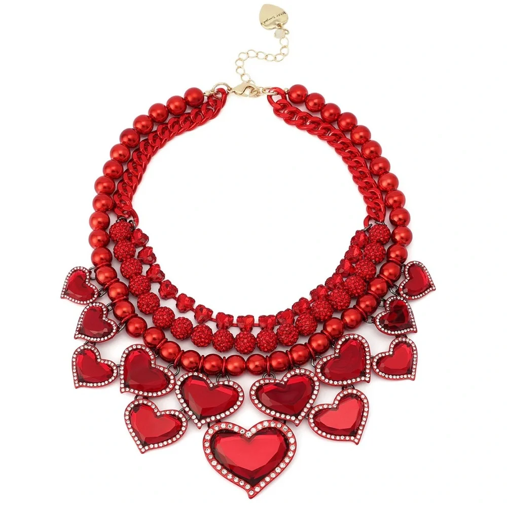 NWT❤️Betsey Johnson Red Love Spell Bib Necklace ❤️ 💎 - Picture 2 of 10